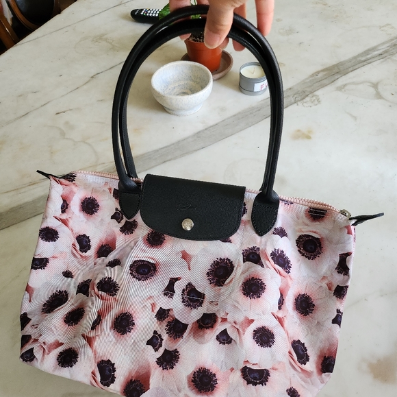 Longchamp Le Pliage pink anemone floral bag - Picture 3 of 5